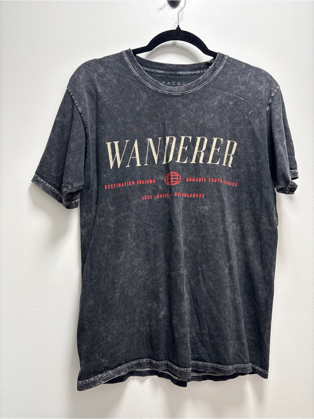 PacSun Black Vintage-Wash Wanderer Graphic Tee